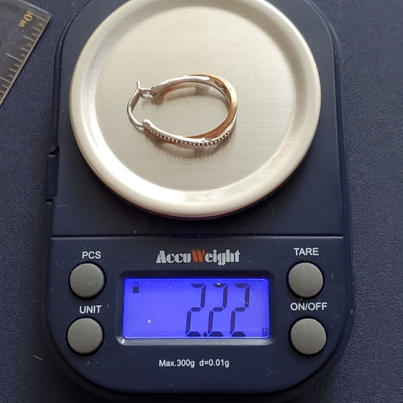 10K Rose Gold and Sterling Silver Pave Diamond Crossover Hoops - Picture 16 of 16